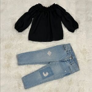 Charming Black Blouse and Light Blue Jeans Set for Kids